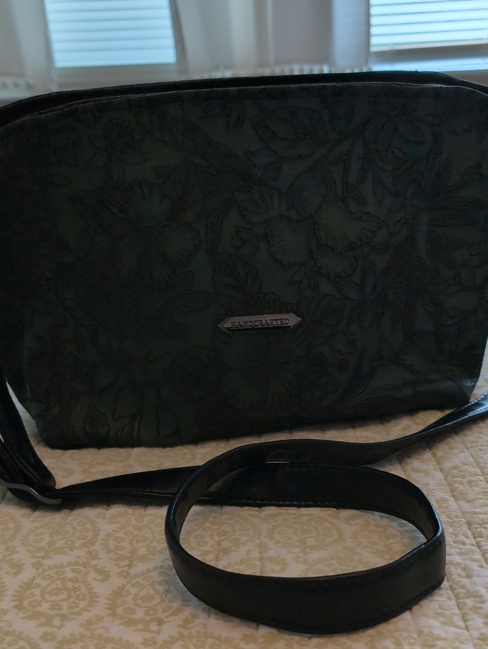 Hand Crafted Dark Green Crossbody Bag with Adjustable Strap